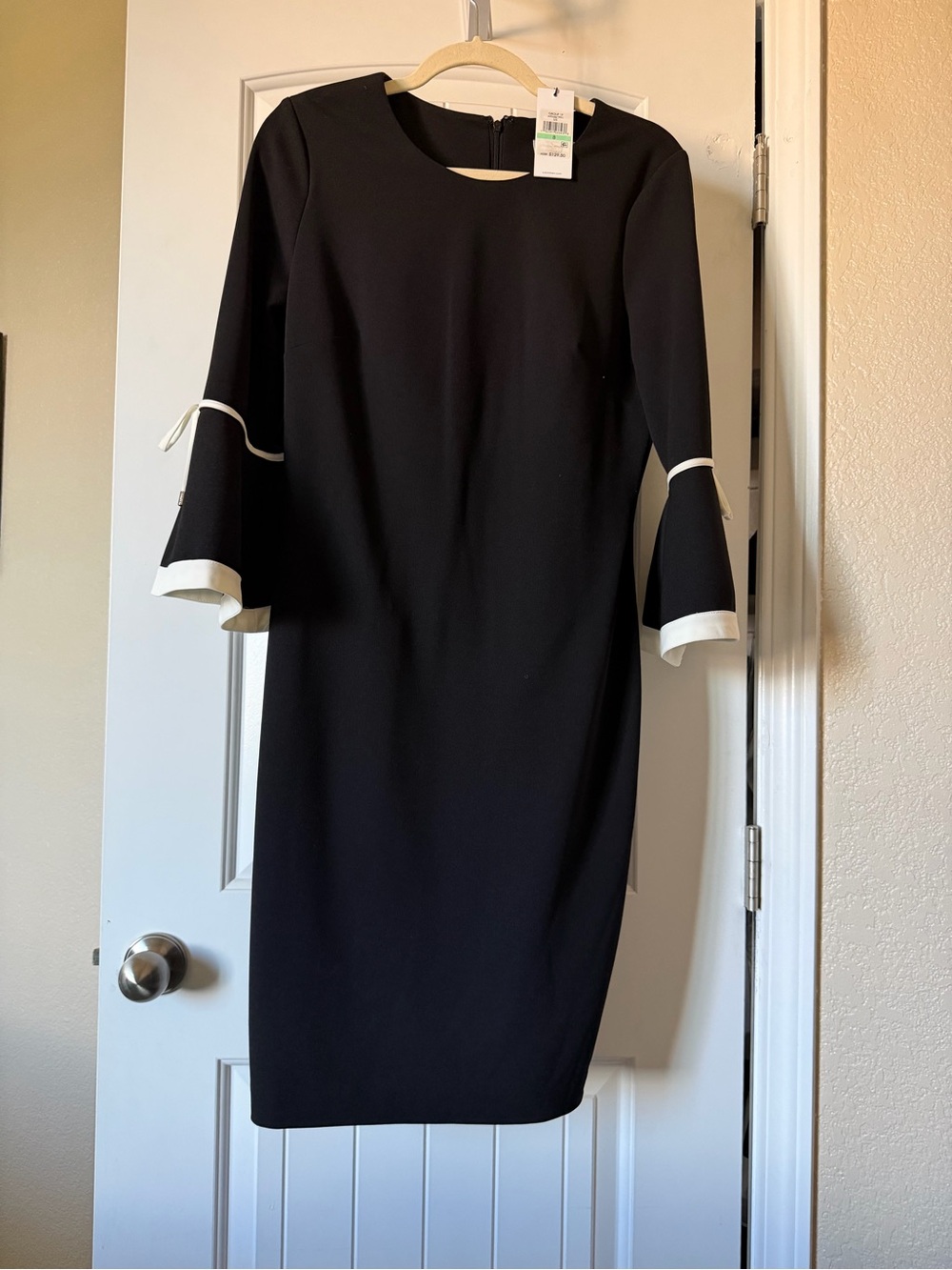 Calvin Klein Black Midi Dress with White Cuff Trim